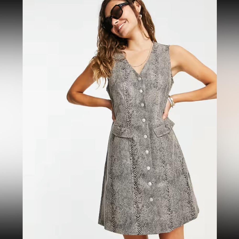 Vero Moda Virginia S/L Short Faux Suede Snake Print Dress 10 NWT! $85